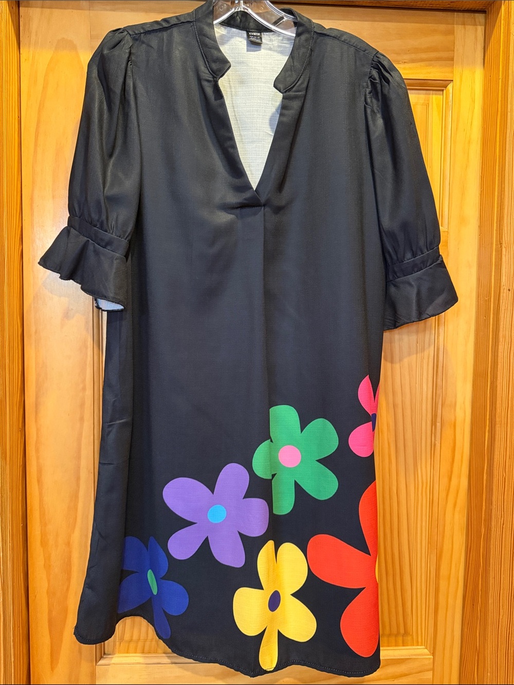 Black Floral Shift Dress with Colorful Bloom Print
